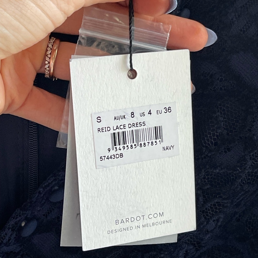 Bardot NWT Reid Navy Blue Lace Long Sleeve Minidress with Button Up Detail - Picture 5 of 15